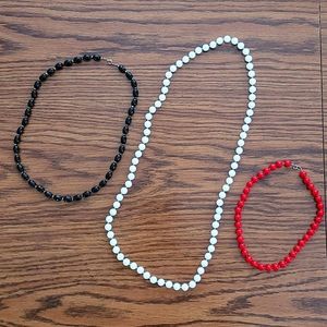 Plastic Beaded Necklaces - Set of 3 - Various Sizes and Colors